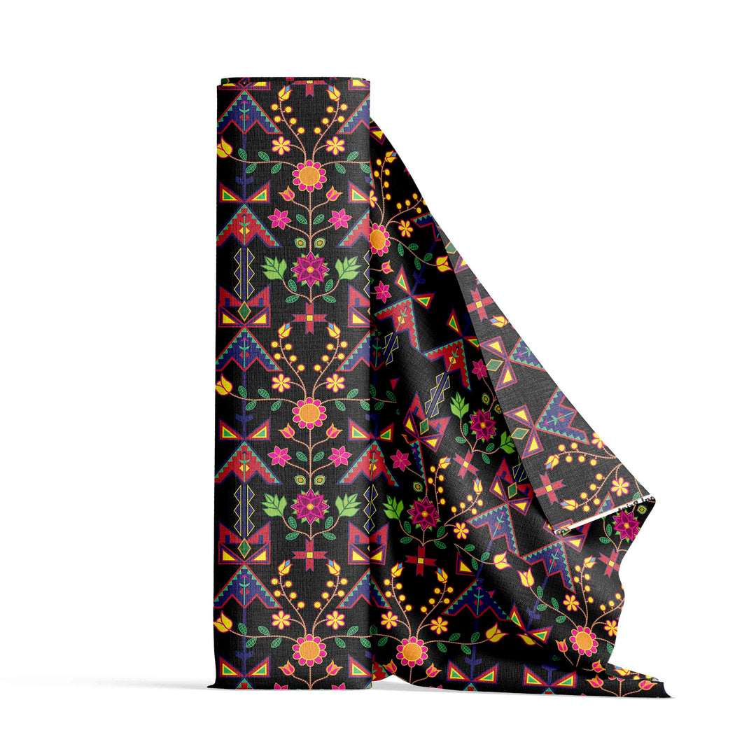 Geometric Floral Spring Black Cotton fabric by the Yard