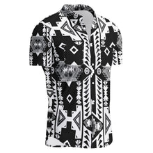 Load image into Gallery viewer, Men&#39;s Hawaiian-Style Button Up Shirt - Chiefs Mountain Black and White
