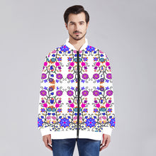 Load image into Gallery viewer, Floral Beadwork Seven Clans White Unisex Collar Zipper Jacket
