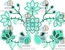 Load image into Gallery viewer, 14-inch Floral Transfer - Floral Amour Stitch Crest Aquamarine
