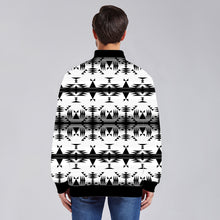 Load image into Gallery viewer, Between the Mountains White and Black Unisex Collar Zipper Jacket
