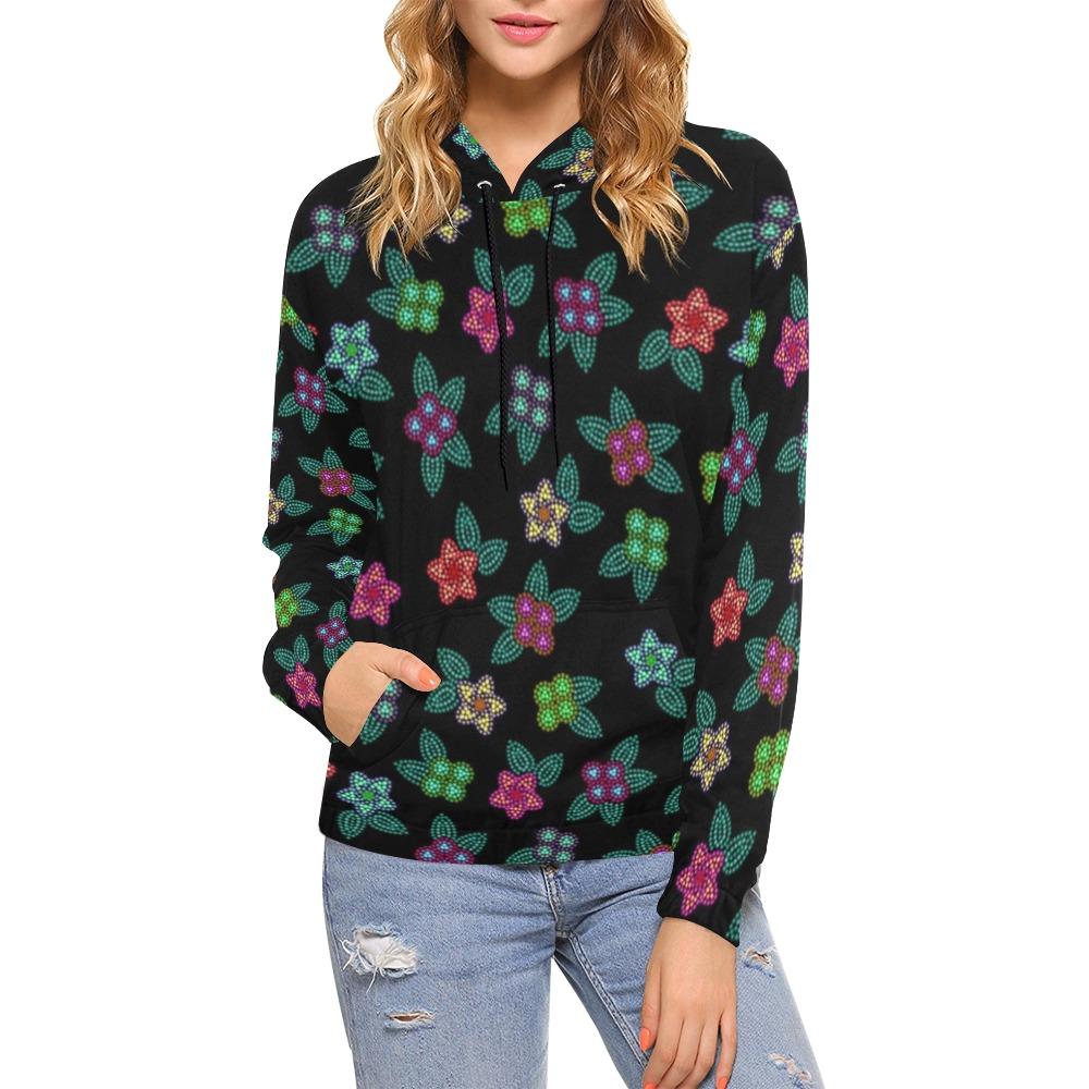 Berry Flowers Black All Over Print Hoodie for Women (USA Size) (Model H13) All Over Print Hoodie for Women (H13) e-joyer 